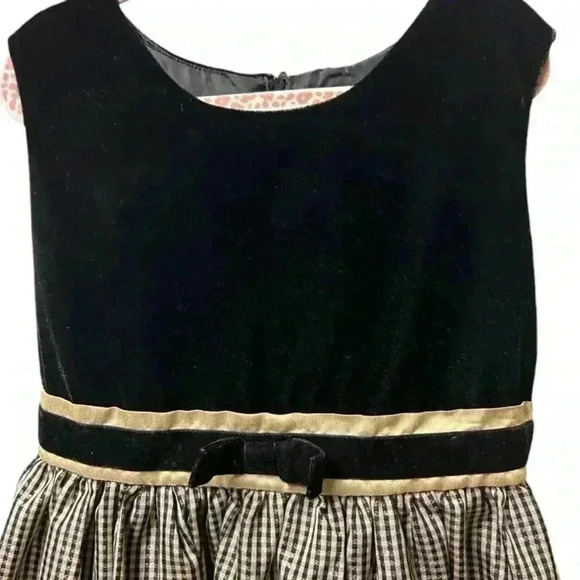 PERFECTLY DRESSED black Velvet Gold Metallic Check Plaid Taffeta dress girls 8 - Picture 4 of 9